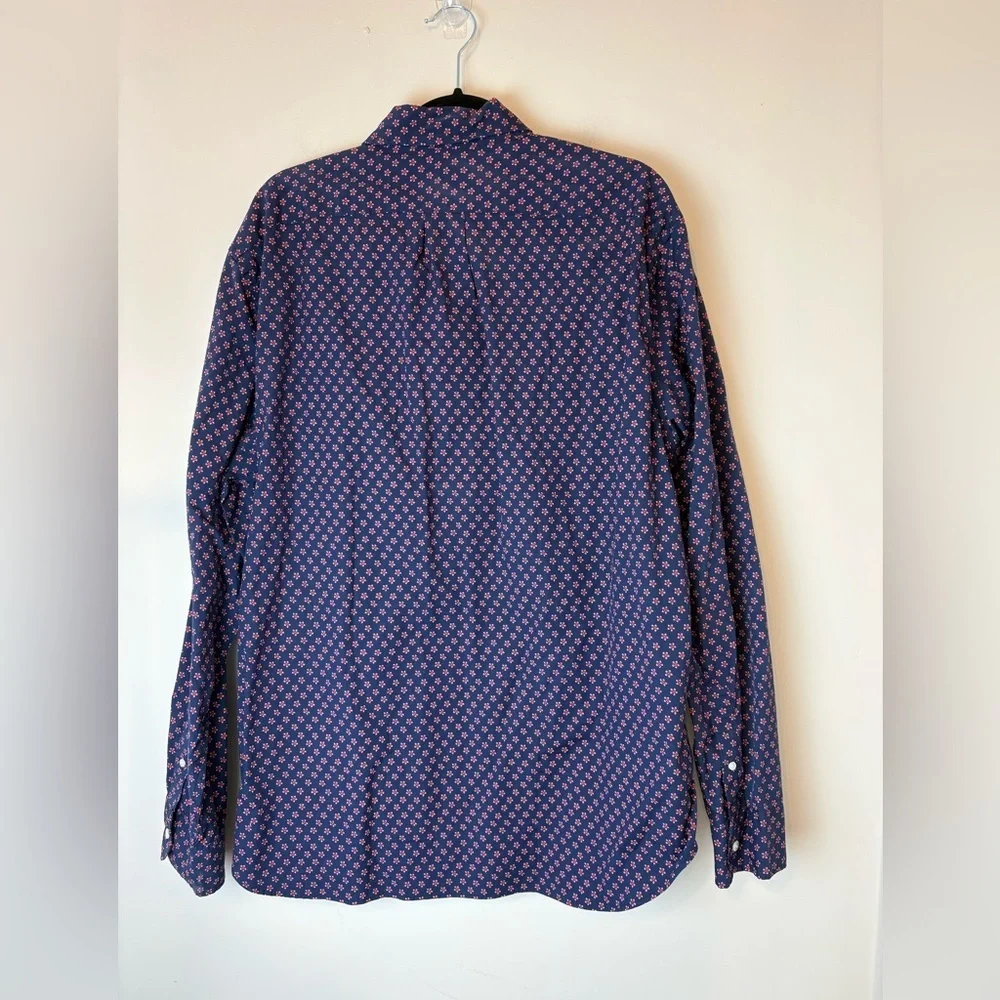 J Crew Classic Untucked Shirt Organic Cotton Navy Floral Men’s XL Button Down